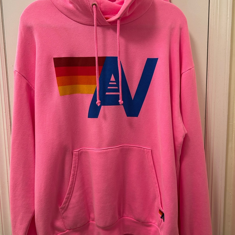 Aviator Nation Pink Hoodie with Multicolor Logo